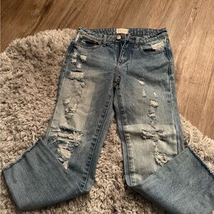 Gilded Intent Light Blue Distressed Boyfriend Jeans